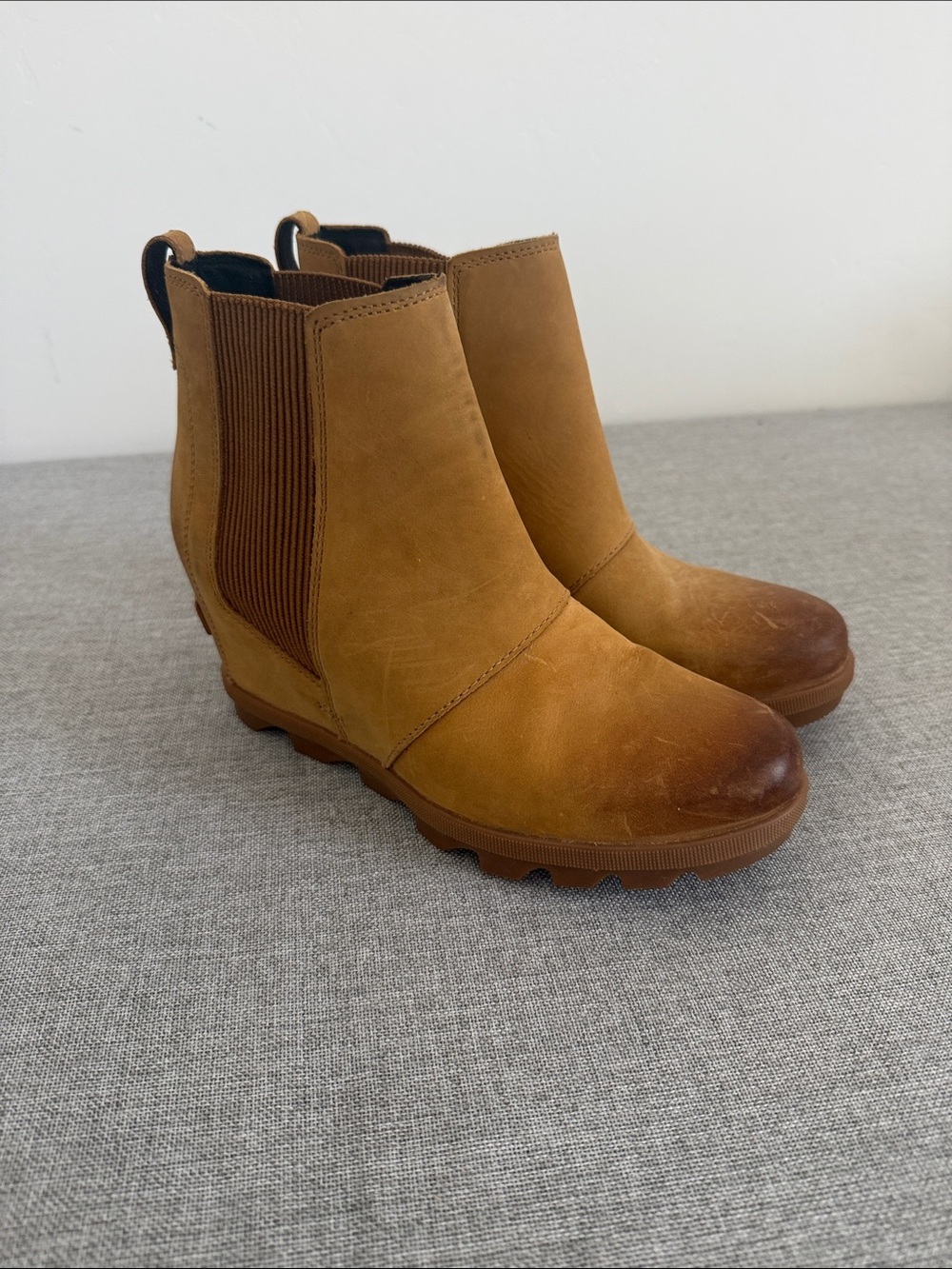 Sorel Women's Joan of Arctic Wedge Ankle Boots in Tan Brown